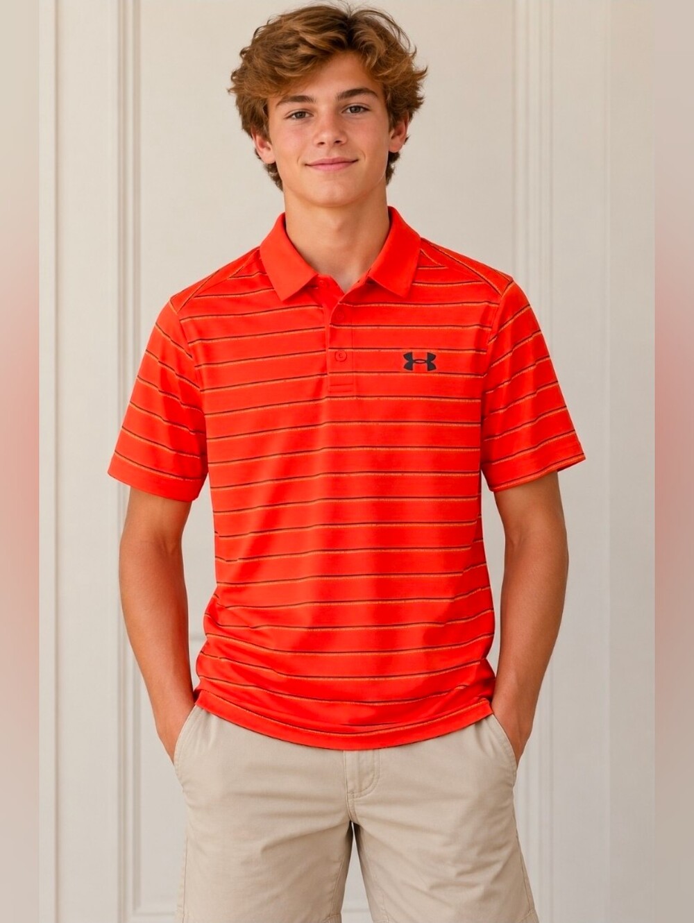 Under Armour Boy's Orange Stripe Polo